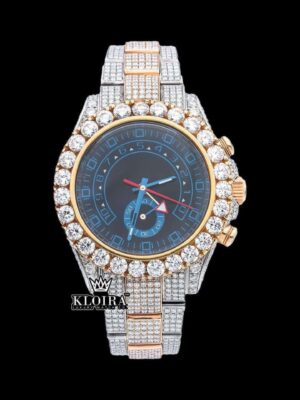 Two Tone Chronograph Blue Dial Iced Out Moissanite Diamond Watch