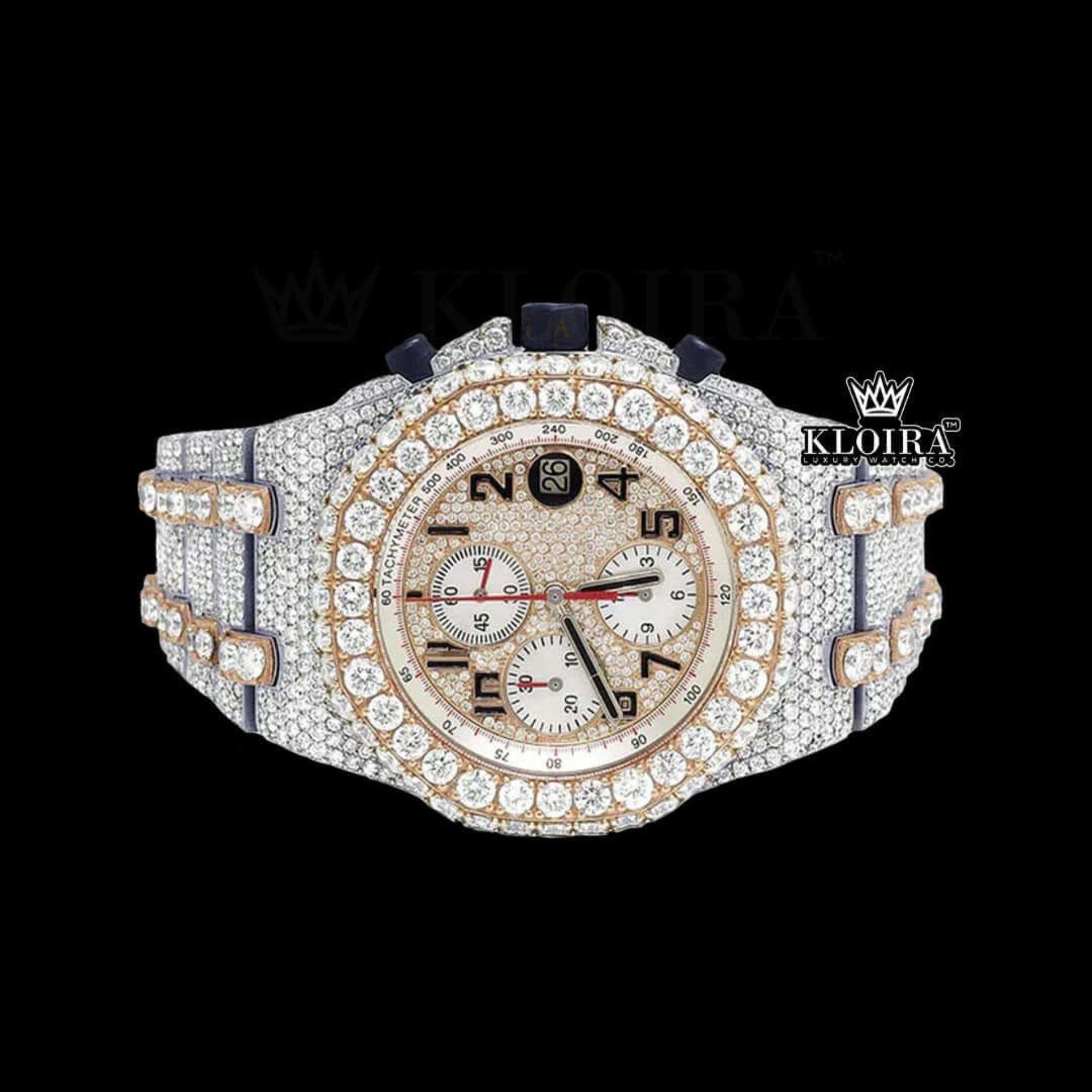 Two Tone Chronograph Standard Numerals Moissanite Diamond Watch Front View