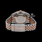 Two Tone Diamond Link Strap Arabic Dial Rose Gold Moissanite Watch Caseback View