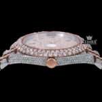 Two Tone Diamond Link Strap Arabic Dial Rose Gold Moissanite Watch Crown View