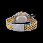 Two Tone Diamond Link Strap Arabic Numerals Red Dial Moissanite Watch Caseback View