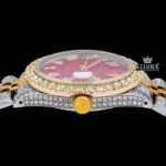 Two Tone Diamond Link Strap Arabic Numerals Red Dial Moissanite Watch Crown View