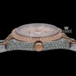 Two Tone Diamond Link Strap Pink Dial Iced Out Moissanite Watch Crown View