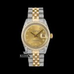 Two Tone Diamond Marker Yellow Gold Dial Moissanite Diamond Watch
