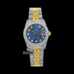Two Tone Diamond Markers Blue Dial Iced Out Moissanite Diamond Watch
