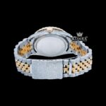 Two Tone Diamond Studded Roman Numerals Moissanite Diamond Watch Close Up Caseback View