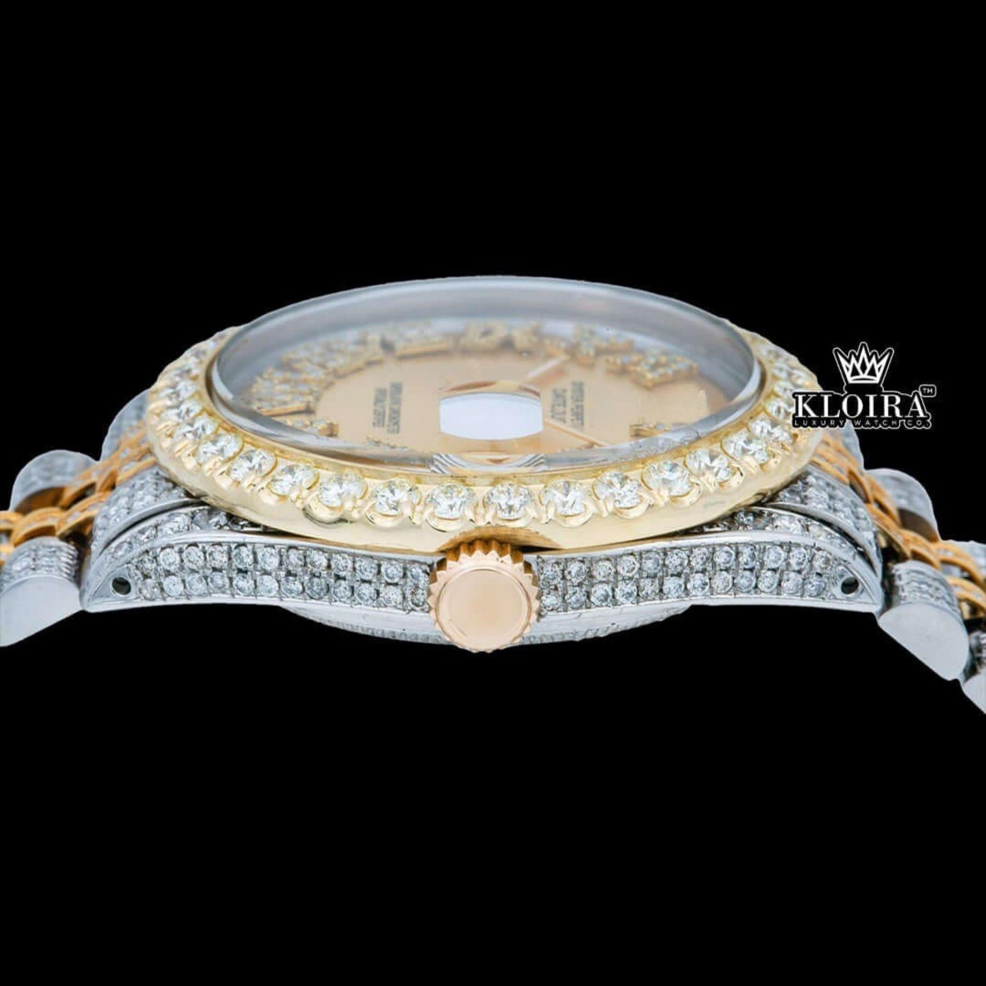 Two Tone Diamond Studded Roman Numerals Moissanite Diamond Watch Crown View