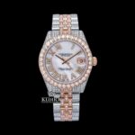 Two Tone Fully Iced Out White Roman Dial Moissanite Diamond Watch