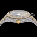 Two Tone Gold Dial Arabic Numerals Iced Out Moissanite Diamond Watch Crown View