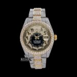 Two Tone Gold Dial Arabic Numerals Iced Out Moissanite Diamond Watch