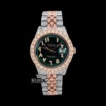Two Tone Iced Out Arabic Numerals Green Dial Moissanite Diamond Watch