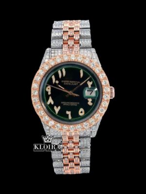 Two Tone Iced Out Arabic Numerals Green Dial Moissanite Diamond Watch