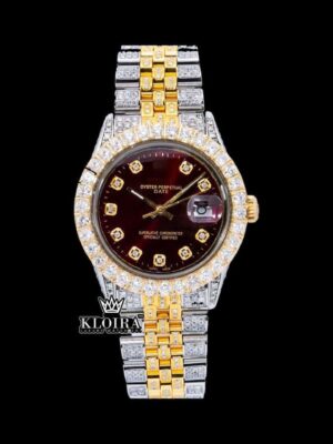 Two Tone Iced Out Brown Dial Diamond Markers Moissanite Watch