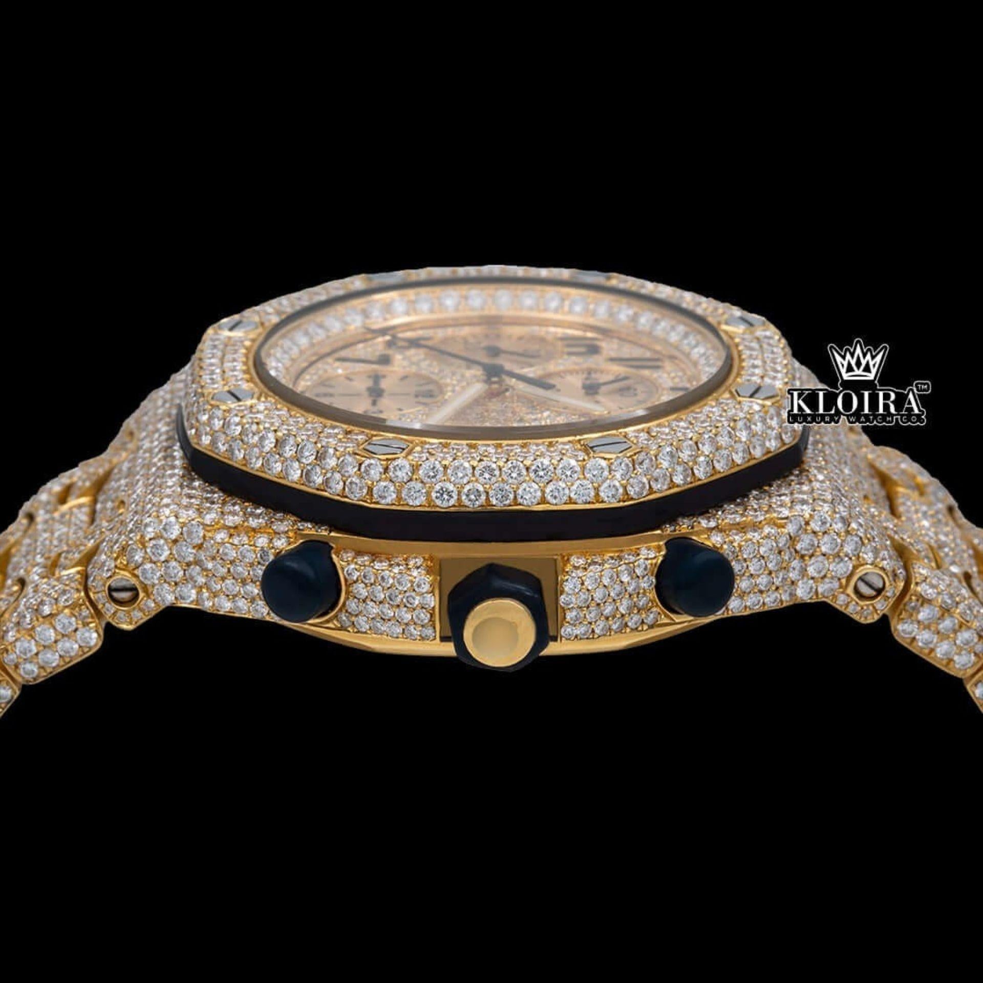 Two Tone Iced Out Chronograph Moissanite Diamond Watch Crown View