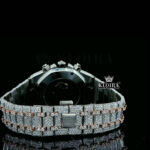 Two Tone Iced Out Chronograph Rose Dial Moissanite Diamond Watch Caseback View