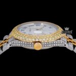 Two Tone Iced Out Dial Blue Roman Numerals Moissanite Diamond Watch Crown View