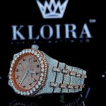 Two Tone Iced Out Rose Gold Dial Arabic Numerals AP Moissanite Watch Close Up Dial View