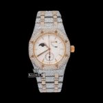 Two Tone Moonphase White Dial Fully Iced Out Moissanite Diamond Watch