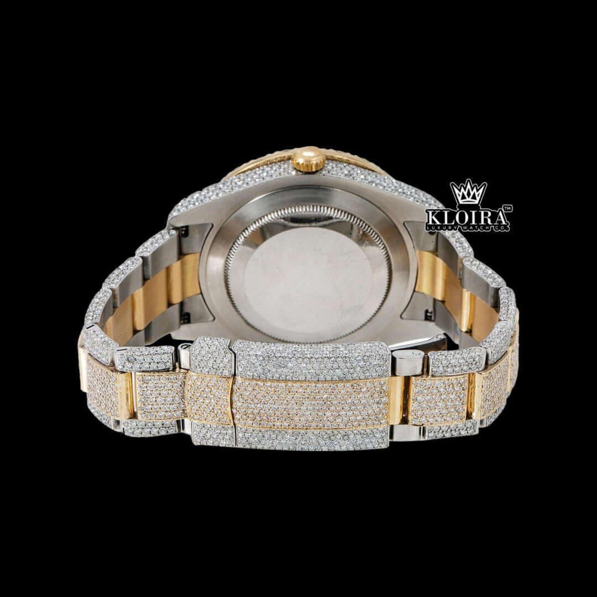 Two Tone Red Dial Roman Numerals Fully Iced Out Moissanite Diamond Watch Caseback View