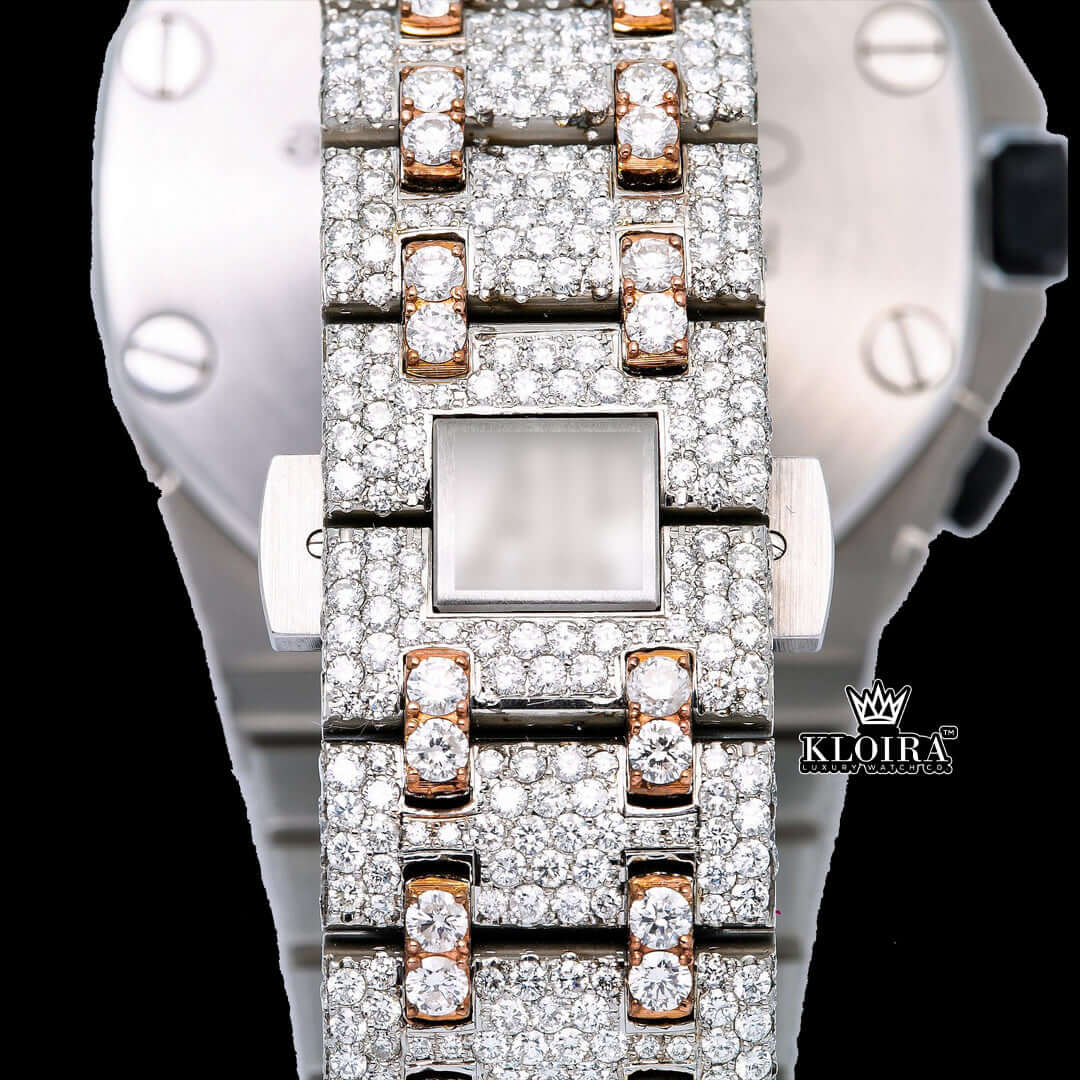Two Tone Red Numerals Chronograph Iced Out Moissanite Diamond Watch Bracelet View