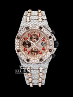 Two Tone Red Numerals Chronograph Iced Out Moissanite Diamond Watch