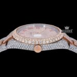 Two Tone Red Roman Numerals Dial Three Link Diamond Strap Moissanite Watch Crown View