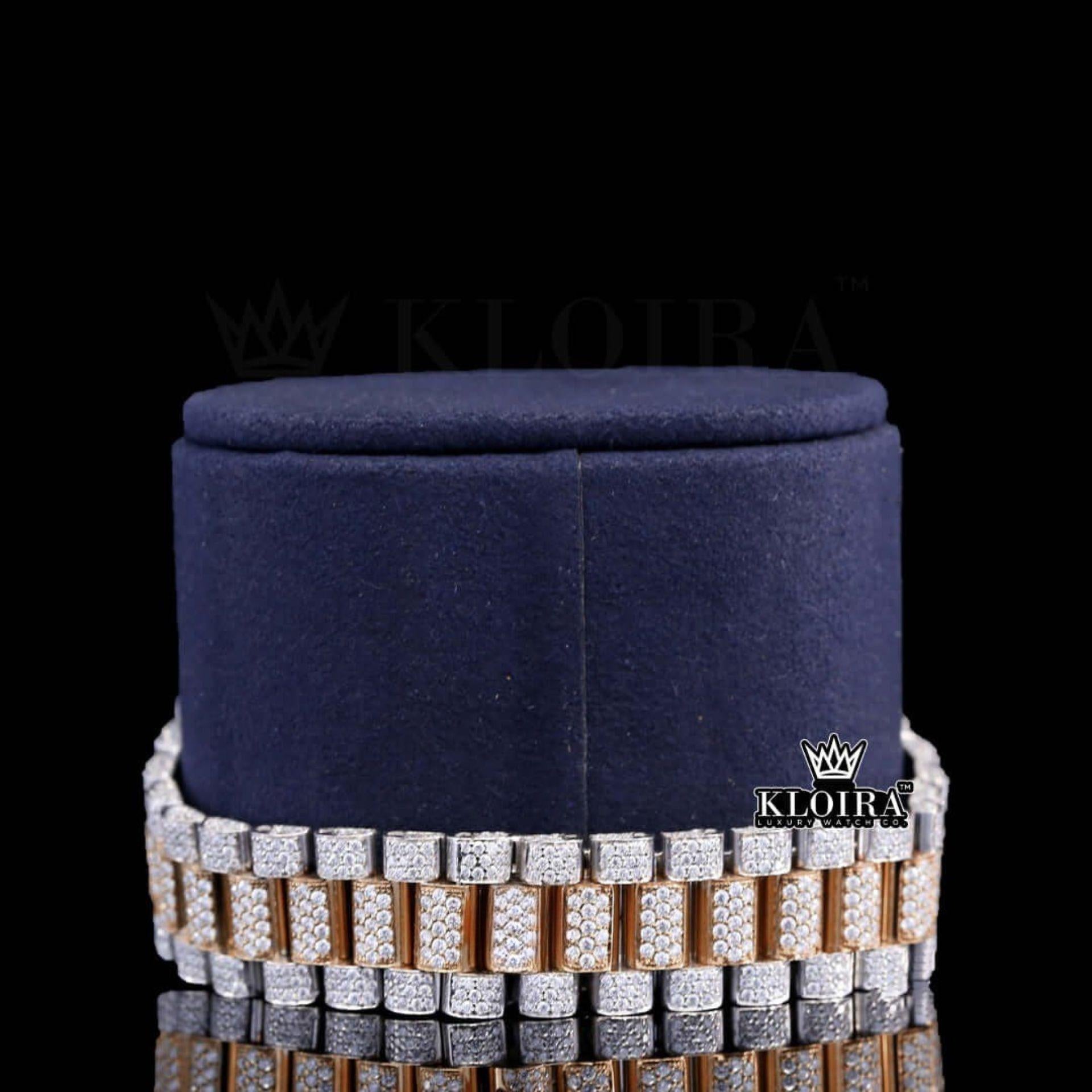 Two Tone Roman Dial Diamond Bezel Fully Iced Out Moissanite Watch Bracelet View