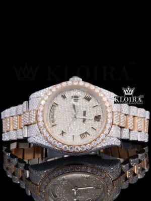 Two Tone Roman Dial Diamond Bezel Fully Iced Out Moissanite Watch