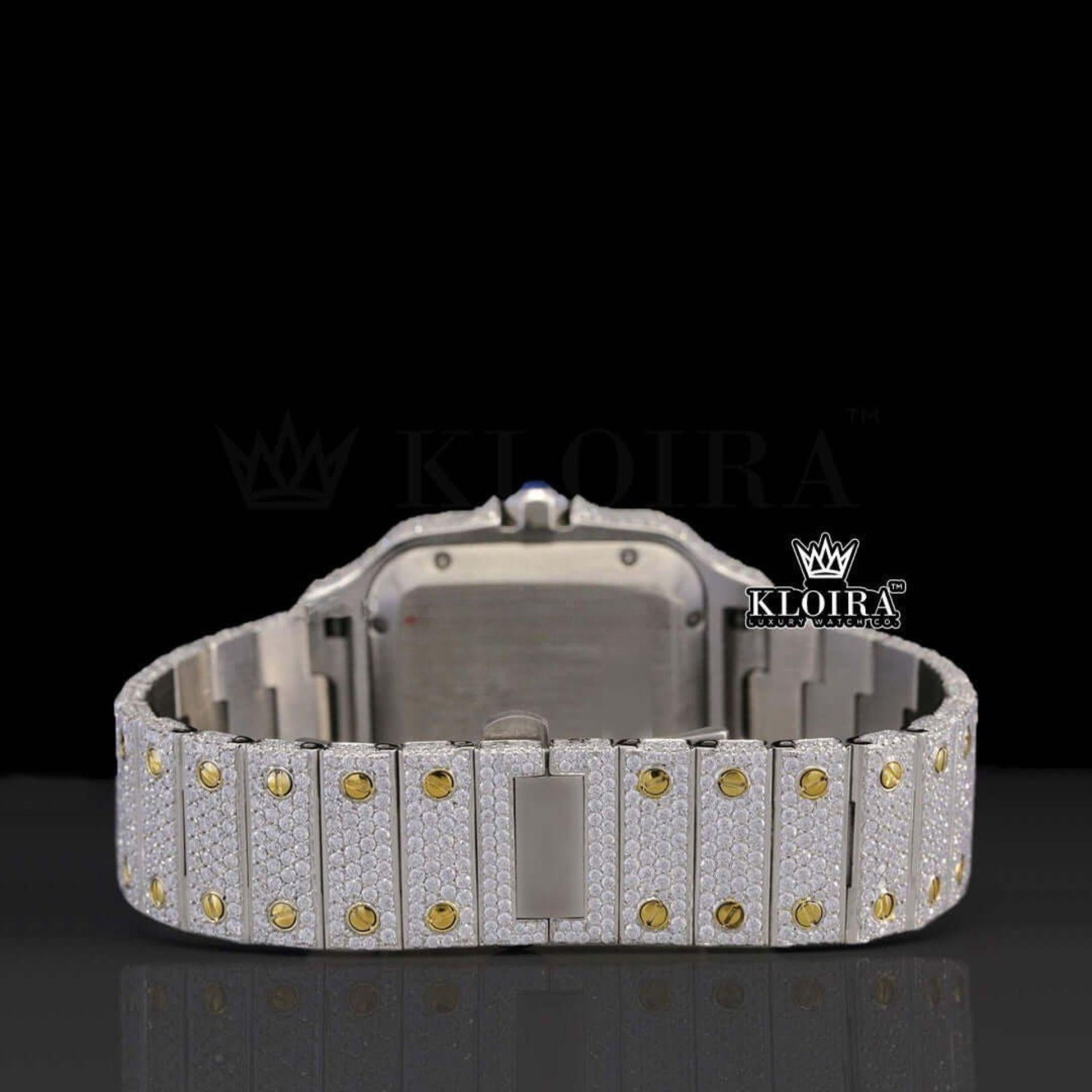 Two Tone Roman Numerals Yellow Dial Moissanite Diamond Watch Caseback View