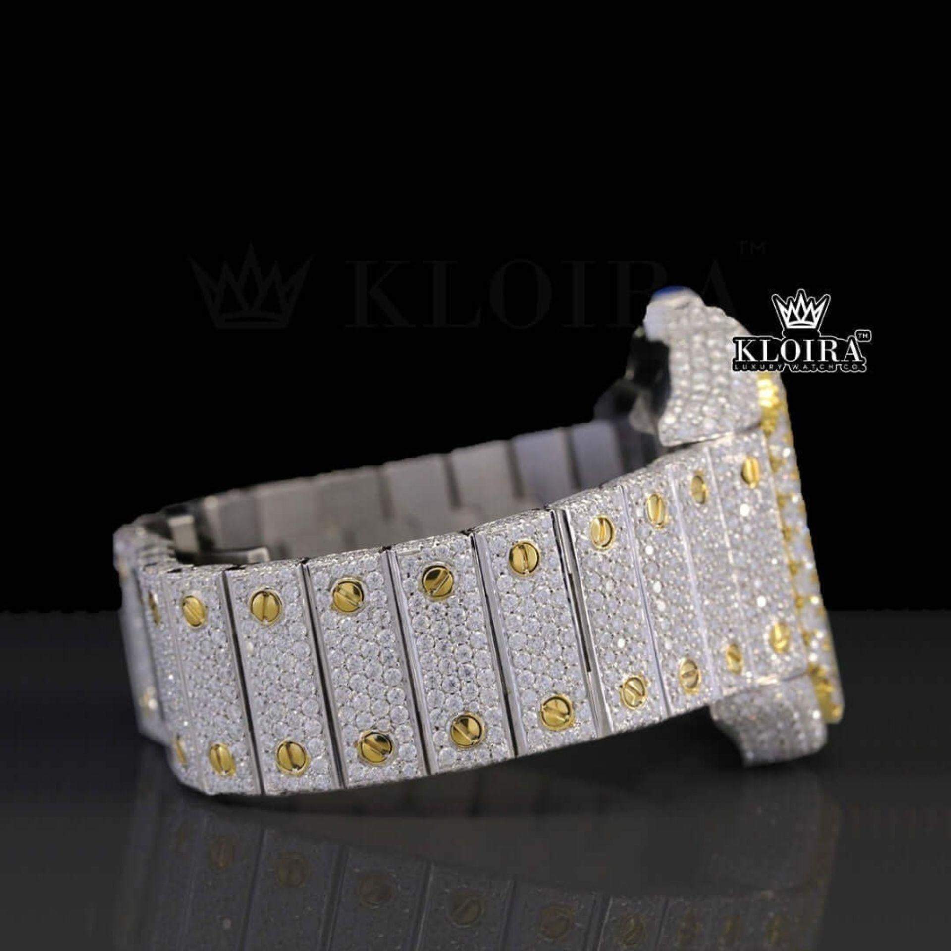 Two Tone Roman Numerals Yellow Dial Moissanite Diamond Watch Right Side View