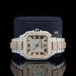 Two Tone Roman Numerals Yellow White Dial Moissanite Diamond Watch Close Up Dial View