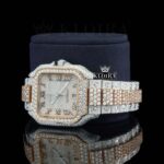 Two Tone Roman Numerals Yellow White Dial Moissanite Diamond Watch Left Profile View