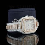 Two Tone Roman Numerals Yellow White Dial Moissanite Diamond Watch Right Profile View