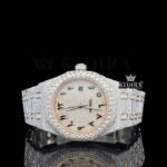 Two Tone Rose Gold Arabic Dial Iced Out Moissanite Diamond Watch