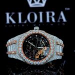 Two Tone Rose Gold Black Skeleton Dial Fully Iced Moissanite Watch