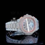 Two Tone Rose Gold Chronograph Moissanite Diamond Watch Close Up Dial View