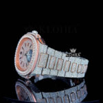 Two Tone Rose Gold Chronograph Moissanite Diamond Watch Left Side View