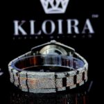 Two Tone Rose Gold Dial Arabic Numerals Bust Down Moissanite Watch Back View