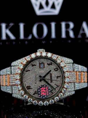 Two Tone Rose Gold Dial Arabic Numerals Bust Down Moissanite Watch