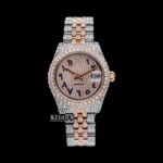 Two Tone Rose Gold Dial Blue Arabic Numerals Moissanite Diamond Watch