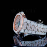 Two Tone Rose Gold Dial Fully Iced Out Moissanite Diamond Watch Right Side View
