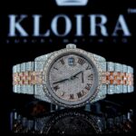 Two Tone Rose Gold Dial Fully Iced Out Roman Numerals Moissanite Watch
