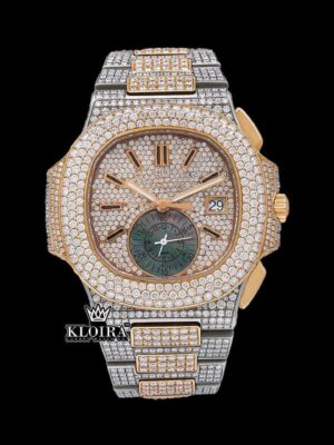 Two Tone Rose Gold Dial Stick Markers Subdial Iced Out Moissanite Watch