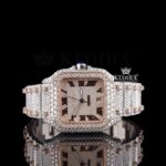 Two Tone Rose Gold Roman Dial Iced Out Moissanite Diamond Watch
