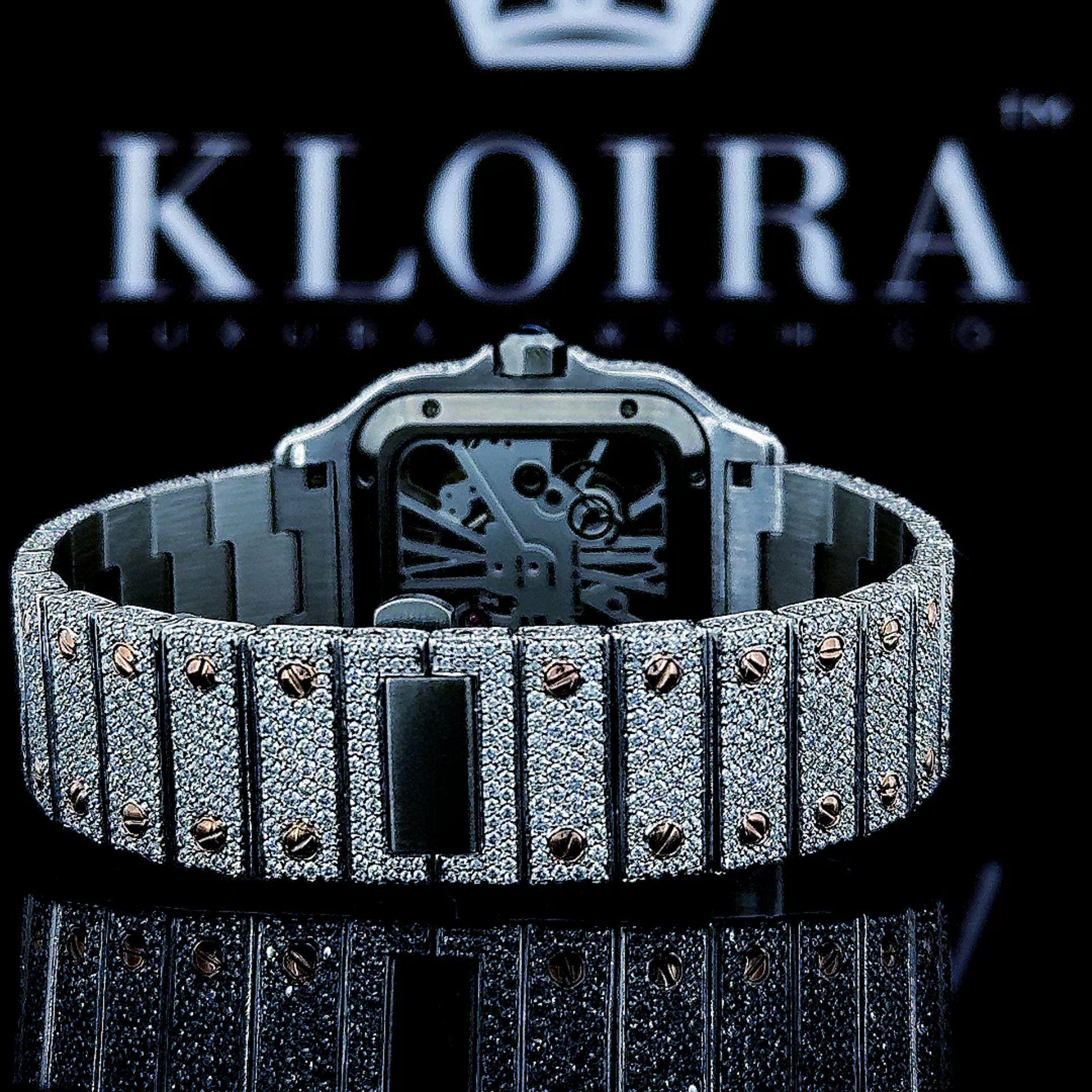 Two Tone Rose Gold Skeleton Dial Fully Iced Out Moissanite Watch Back Strap View