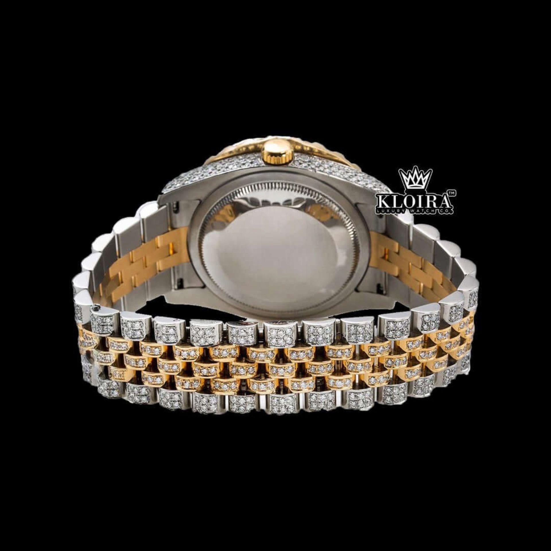 Two Tone Rose Gold Yellow Roman Numerals Moissanite Diamond Watch Caseback View