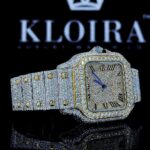 Two Tone Square Bezel Roman Numerals Fully Iced Out Moissanite Watch Left Strap View