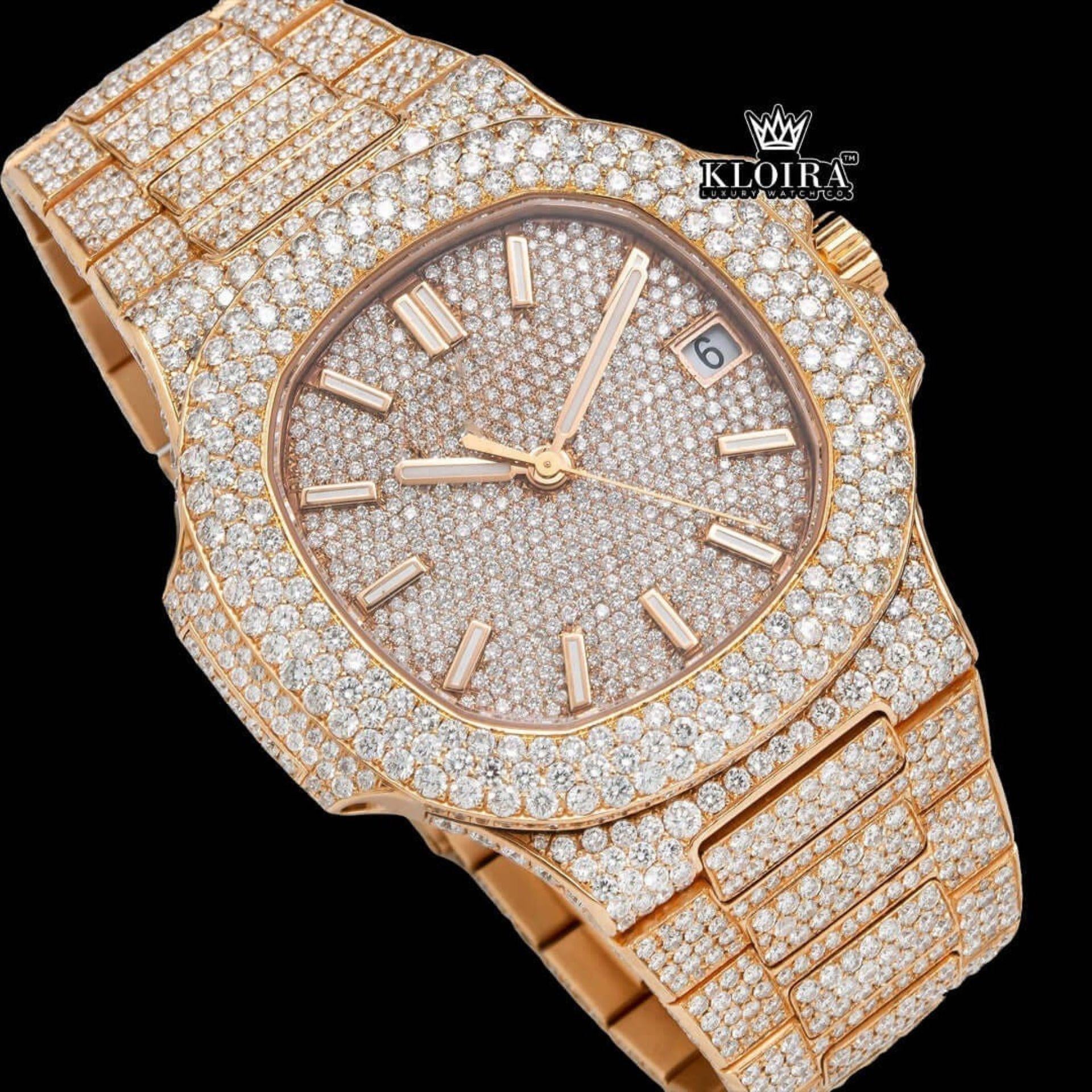 Two Tone Stick Markers Yellow Gold Moissanite Diamond Watch Close Up Dial View