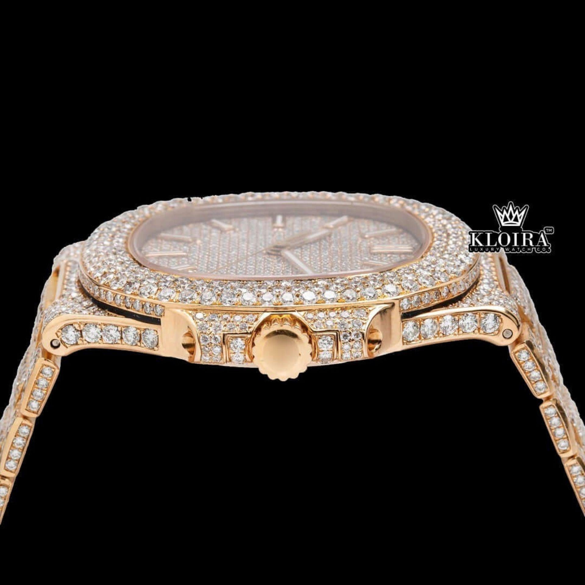 Two Tone Stick Markers Yellow Gold Moissanite Diamond Watch Crown View