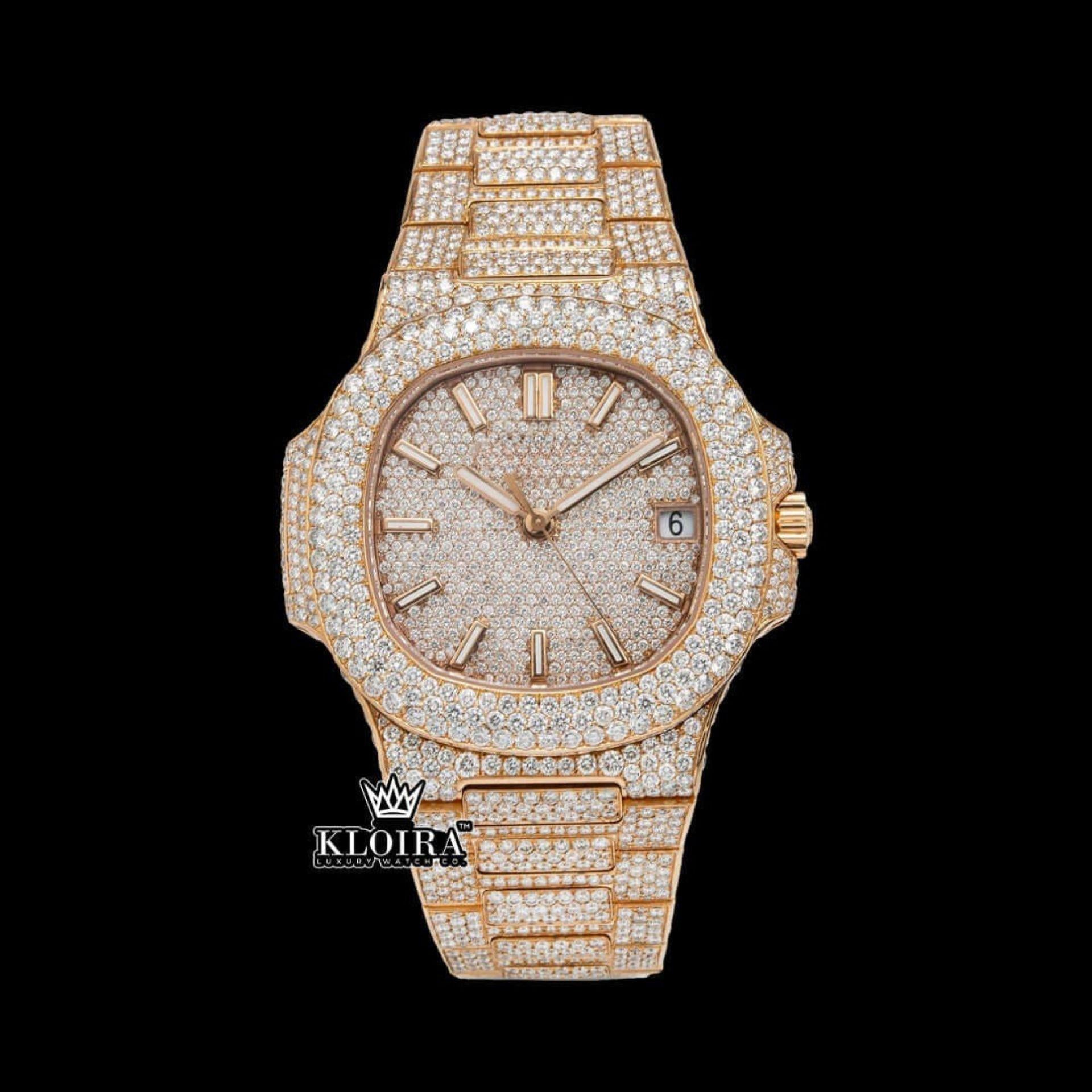 Two Tone Stick Markers Yellow Gold Moissanite Diamond Watch Front View